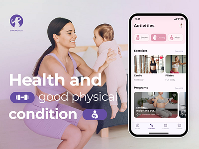 A Fitness App | StrongMom animation body fitness gym health healthcare icons logo mobile app mom motherhood motion pink pregnancy pregnant purple sport typography ui ux workout