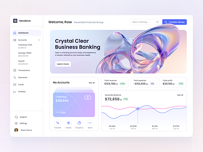 Corporate banking for startups and SMEs 3d ai bank account banking business banking cards chart concept corporate banking dashboard digital bank finances fintech gradient product design smes startup ui ux web platform
