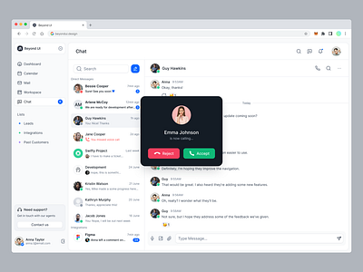 Incoming call - Chat app UI beyond ui call call ui calling chat chatting design system figma messages messages app messages ui messaging product design saas app ui design web app web appliaction