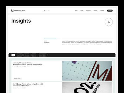 Experimenting Design Ideas for a Design Studio - Insight | UI/UX blog clean homepage insights interface landing landing page modern news ui ui design ui inspiration ux ux design web web design website