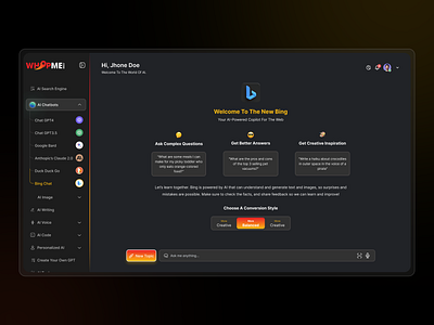 WhopMe - AI Chatbot (Concept) bingchat chagpt chatbot figma google bard uidesign whopme