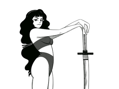 Warrior blackandwhite character characterdesign comic digitalart drawing illustration ink minimal procreate sketch sword woman