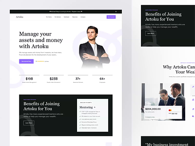 Artoku - Management Landing Page agency animation b2b bank company dipa inhouse finance fintech landing page minimal modern money saas sales startup ui wealth management web design webflow website