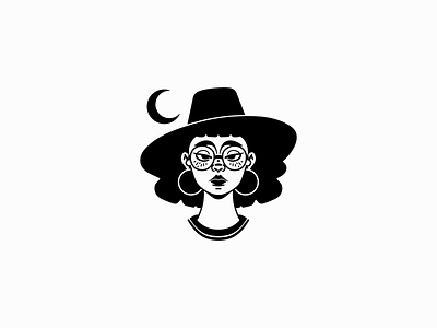 Modern Witch Logo beautiful branding character design face girl halloween hat icon identity illustration logo magic mark mascot moon symbol vector witch woman