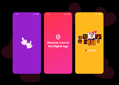 Dating App - Splash Screens app design community dating dating app design grid pink purple splash ui ux yellow