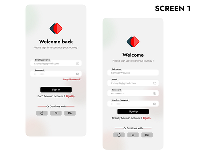 Which of these UI screens do you prefer, 1 or 2? Leave comments. animation branding design figma login loginscreen logo mobiledesign onboarding screens signin signup ui uiux userexperience userinterface ux