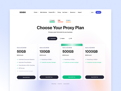 Soax - Pricing Page branding cards design figma landing new pricing section ui ux web