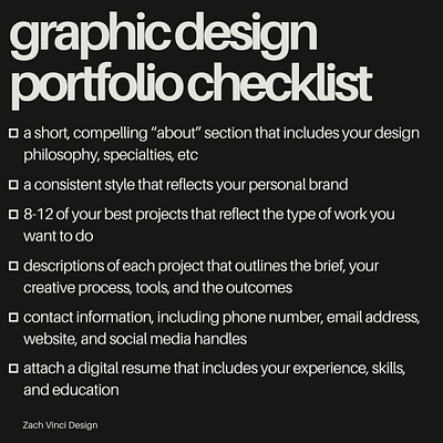 Graphic Design Portfolio Checklist art art design design designer graphic design graphic design portfolio portfolio tips zach vinci