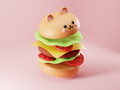 Cute Burger :3 3d charachter cute eat food graphic design meal teddy