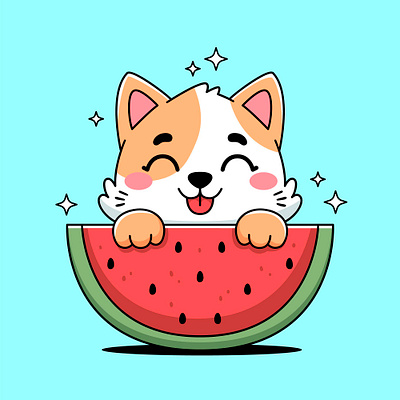 Watermelon Cat animal cartoon cat character colorful cute design fruit graphic design illustration summer watermelon
