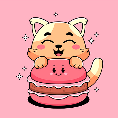 Macaron Cat animal cartoon cat character colorful cute design food graphic design illustration kawaii macaron sweet