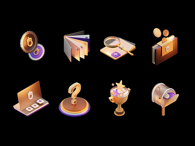 3D icons for mobile banking app vol 2 Dark Theme 3d app branding card cards champion coin crypto design glass mail notice search ui wallet winner