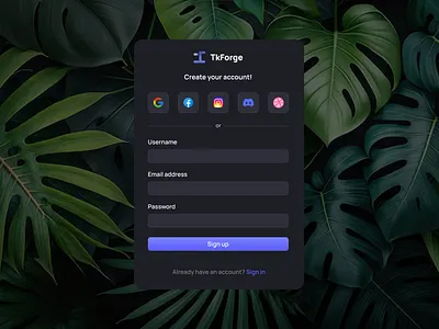 TkForge Sign Up account creation create account sign up signup tkforge ui web