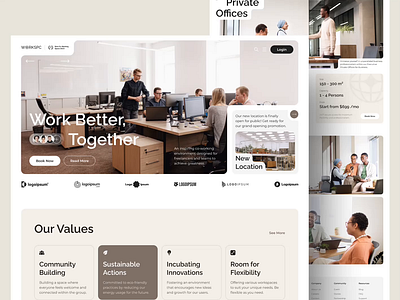 WorkScape - Coworking Space Website UI business coworking space figma figma template framer framer template homepage landing page minimalist modern peterdraw ui design uiux user interface webdesign website website design working space workspace