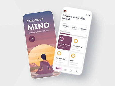 Meditation Mobile App b2b calm visuals clean graphic design ill illustration light visual meditation mobile app minimal minimalisic design mobile app design mobile screen product design responsive design simple design ui