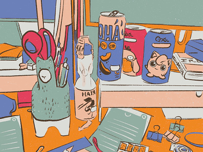 Desk clutter desk drawing illustration jigglypuff pokemon procreate psyduck