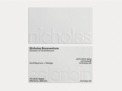 Nicholas Business Card architect architecture architecture branding behance brand brand identity branding business card design embossed embossed business card graphic graphic design graphicdesign identity logotype visual visual identity