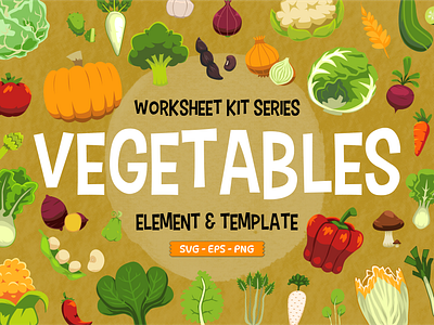 Worksheet Kit Vegetables cartoon character children illustration clipart design education element food game illustration kids illustration template vector vegetable worksheet