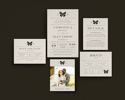 Wedding / Letterpress Butterfly graphic design invitation design wedding