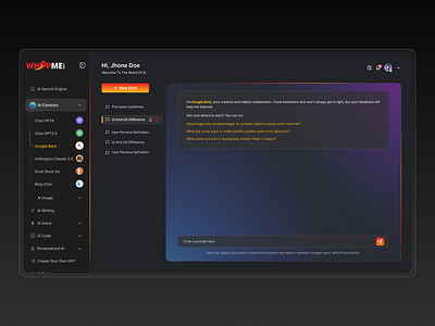 WhopMe - AI Chatbot (Design Concept) bingchat chatbot chatgpt figma googlebart ui whopme