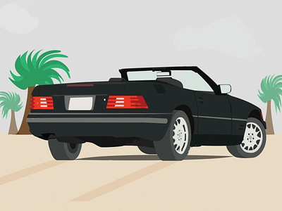 Convertible Coupe Parked on Sandy Shore of a Beach car on beach cartoon car cartoon convertible convertible car coupe summer vector vector illustration