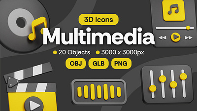 Multimedia 3D Icon Pack 3d 3d icon 3d icon pack 3d icons 3d illustration icon icon pack icon set illustration multimedia icon