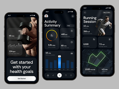 Fitness Tracker Mobile App app bold charts clean dark mode dashboard ios mobile mobileapp sport typography ui uidesign uiux ux uxdesign workout