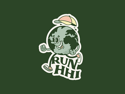 Run HHI cartoon character character illustration earth earth character green hat hilton head island run runner running vector