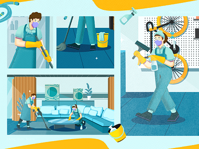 Frigg- Illustration project (scene) brush character cleaning cleanservices design house housecleaning illustration opentohire procreate tosca yellow