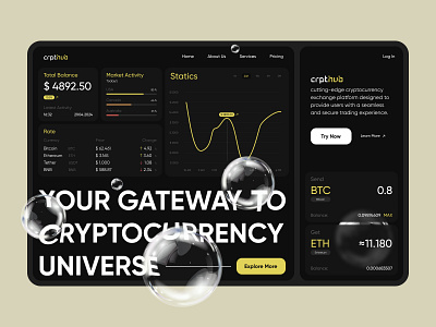 Dashboard Design. Crpthub concept crypto cryptocurrency dark dashboard design exchange hub money ui ux web website