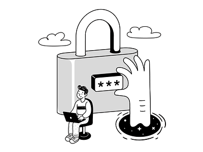 World Password Day artwork black and white cartoon design digital flat illustration linework lock minimal password security simple ui vector
