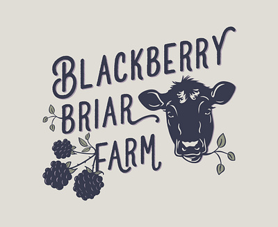 Blackberry Briar Farm Logo angus cow berries blackberry cow head earth tones handrawn illustration leaves logo stamp art vector