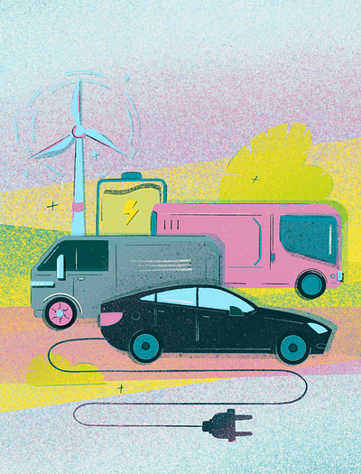 New Mobility artwork city digital illustration ecology editorial editorial illustration electric car future green future illustration mobility
