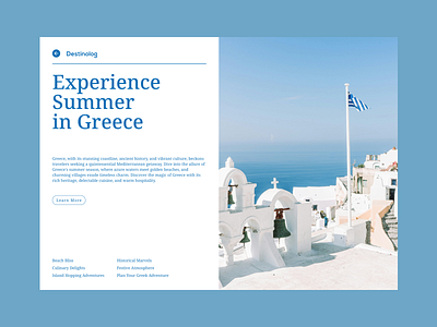 Destinolog: Travel info Website blue design figma figma design graphic design greece greece website info page summer travel blogs travel website ui ui design uiux ux ux design web design website design