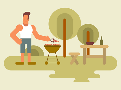 Young man cooking barbecue on the grill, vector illustration adobe illustrator art barbecue character character concept character design characterart digital art digital painting flat flat illustration grill illustration picnic summer vector vector art vector design vector illustration wallpaper