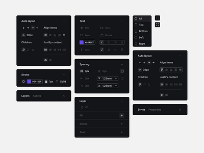 Style Panel UI Components app dark mode dashboard design design system dropdown elements minimal modern design product design selector style panel typography ui ui design ui elements ux visual system web app web design