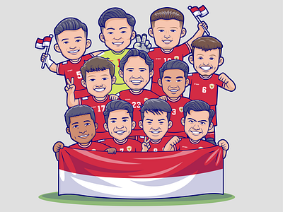 Indonesian U-23 National Team🇲🇨⚽ ball boy character coach flag football group icon illustration indonesia jersey league logo man match national team people referee sports team