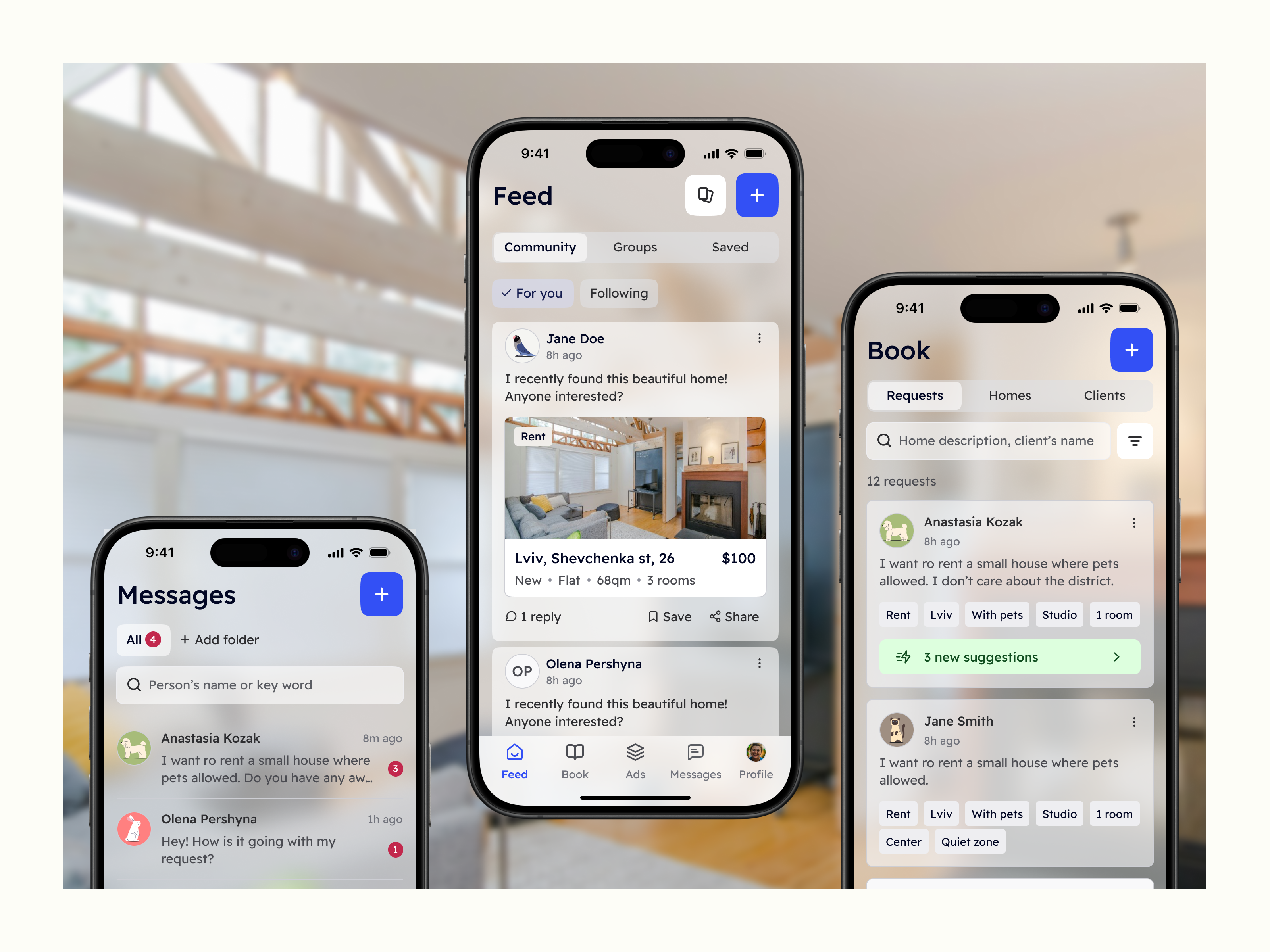 Real Estate App - Grow Network & Communicate With Clients app design feed messages mobile realestate ui ux