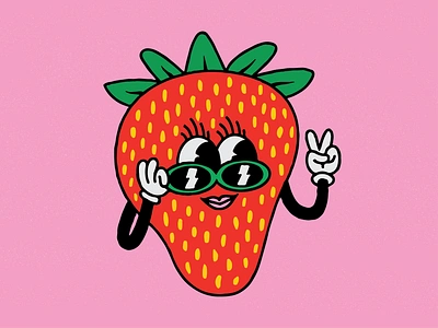 🍓 Strawberry Vibes 🍓 art character cute design doodle fun illustration retro strawberry summer sunglasses texture vector vibe vintage