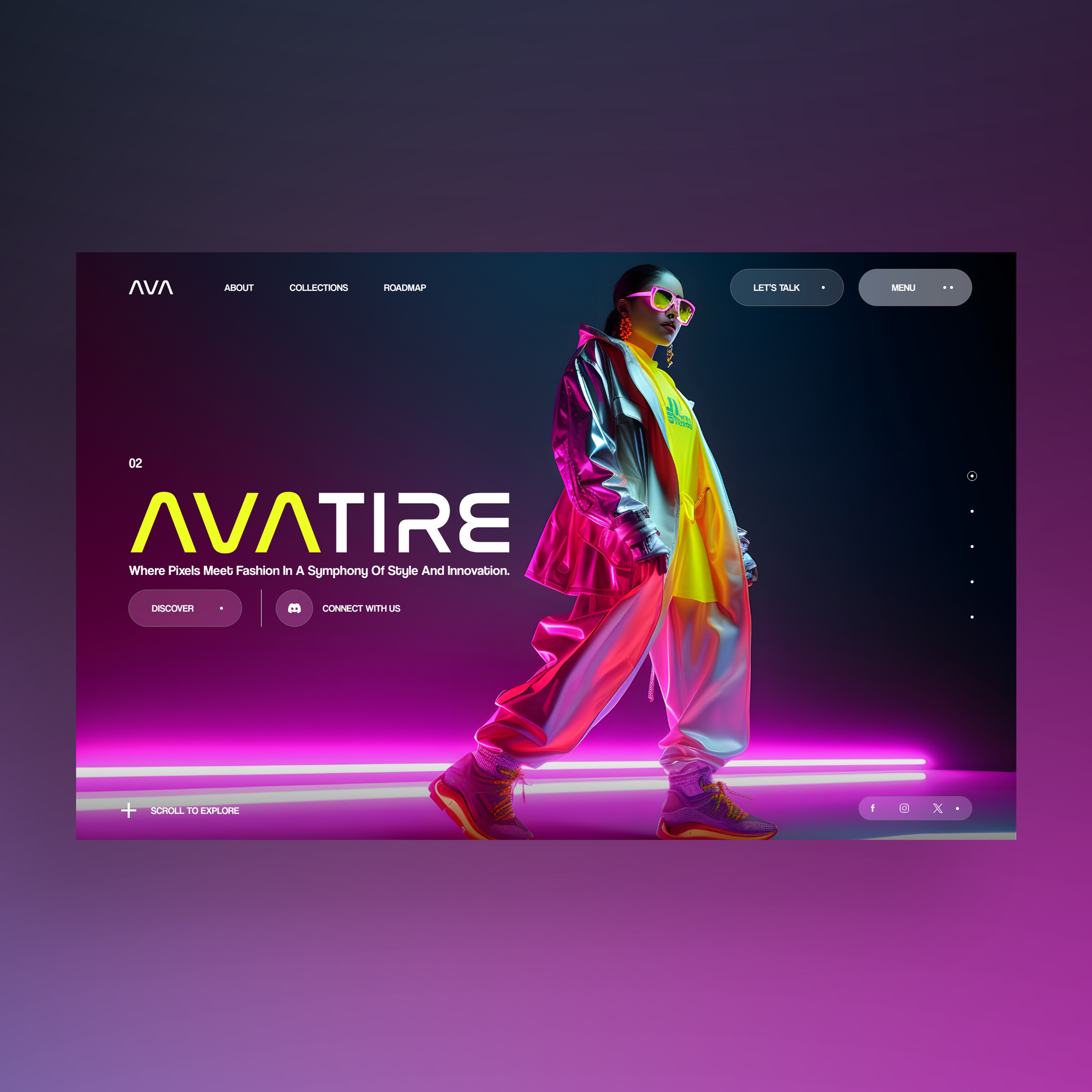 Avatar Web Ui Landing Page Shot ai branding design fashion flourescent graphic design illustration midjourney neon photography strobe ui ui design ux ux design web design