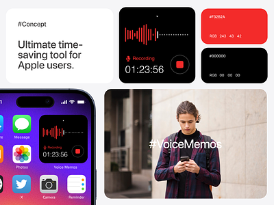 Apple VoiceMemos Widget - Concept android app apple black creative ios landing meme menu mobile rec record recorder red ui user ux voice white widget