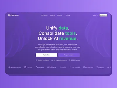 Lantern website (hero image) ai apollo artificial intelligence attio clay crm hubspot landing page lantern lusha marketing revenue saas sales salesforce salesloft user gems website zapier