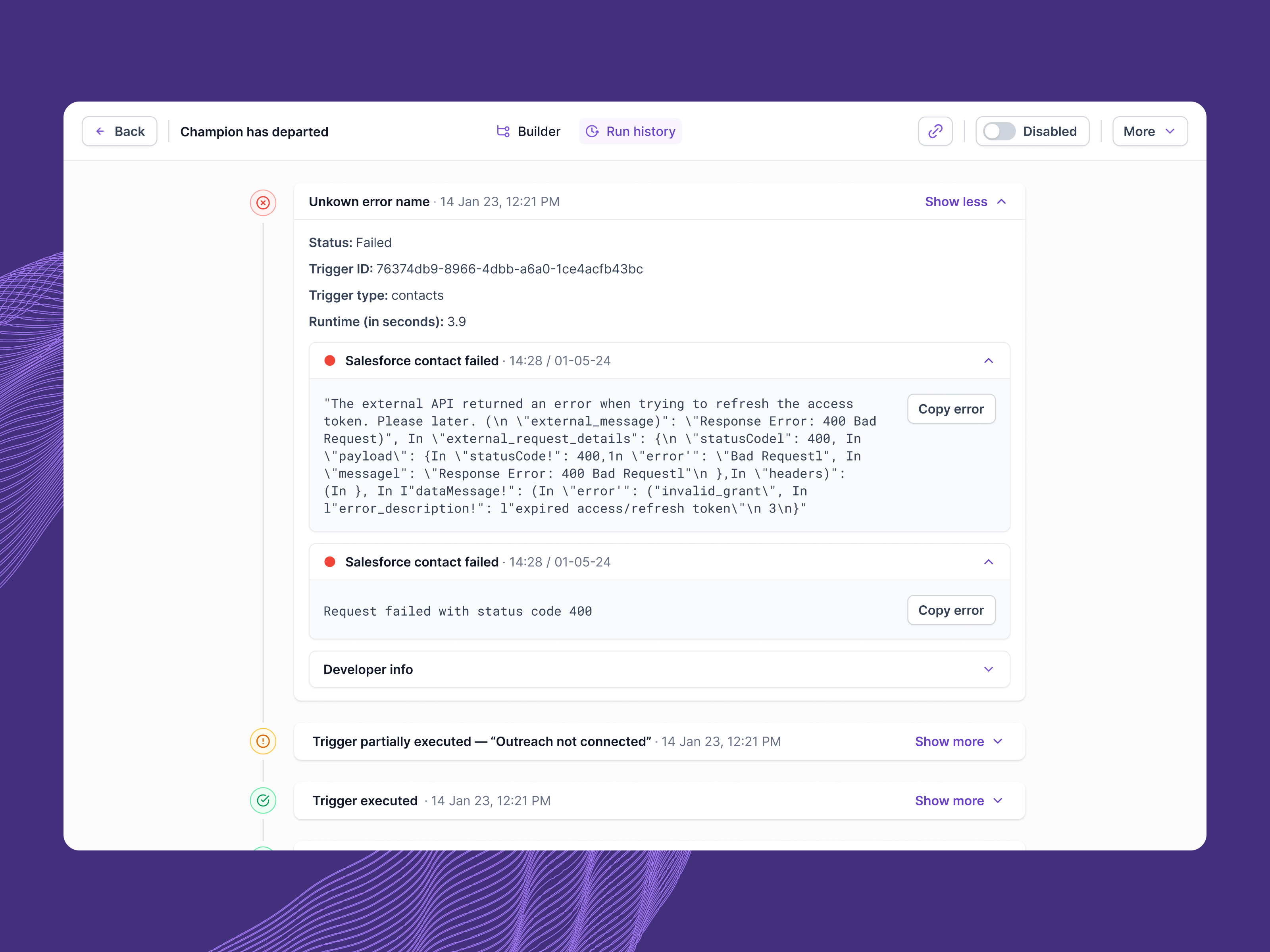 Error feed ai apollo artificial intelligence automation crm debug error error feed error management error message feed hubspot lusha saas salesforce status user gems workflow workflows zoominfo