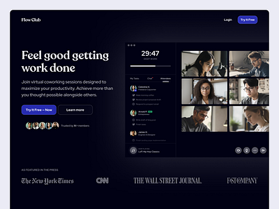Flow Club Landing Page Exploration 2024 club comunity coworking flow club landing page productivity webcam