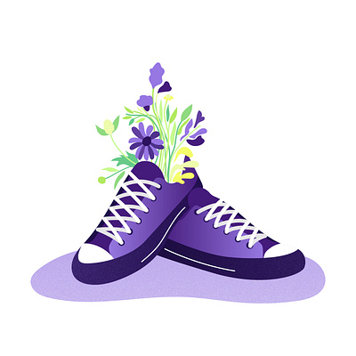 cute violet gumshoes with flowers with grain effect art design digital fashion fashionable graphic design gumshoes illustration shoes vector