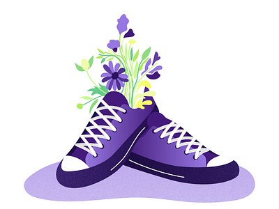 cute violet gumshoes with flowers with grain effect art design digital fashion fashionable graphic design gumshoes illustration shoes vector
