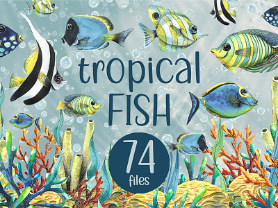 Tropical fish watercolor clipart exotic
