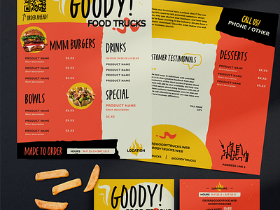 Fun Food Truck Brand Identity Set bold branding business card colorful flyer food truck fries hamburger marketing menu