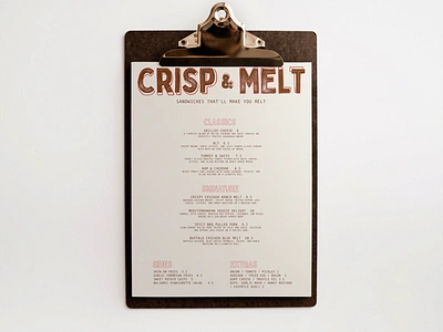 Crisp & Melt Menu branding burger restaurant design graphic design logotype menu menu design restaurant sandwich