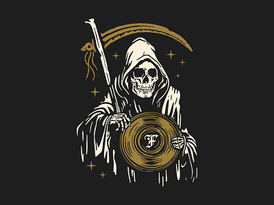 Reap & Roll grim reaper hood illustration music music store reaper record record shop record store skeleton skull vinyl